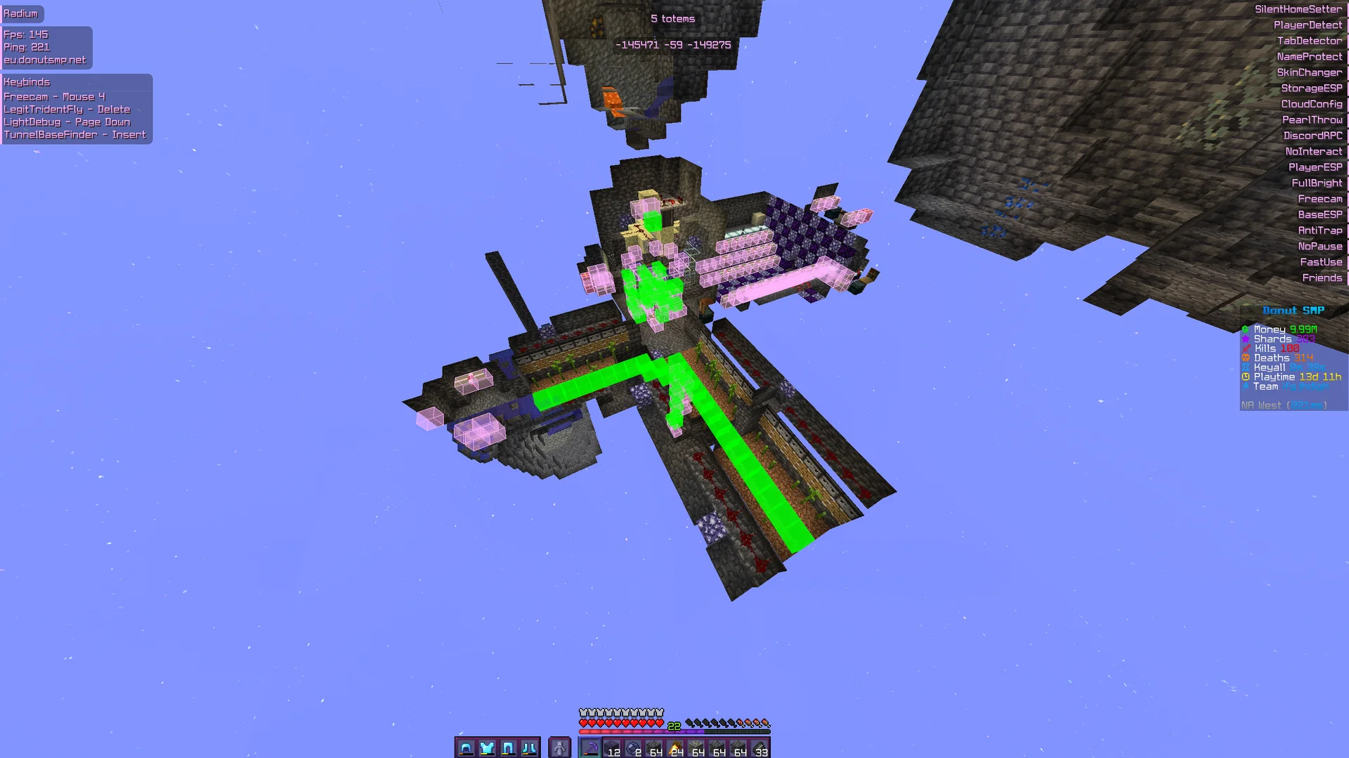 Minecraft base discovery using Aura Client visual ESP modules